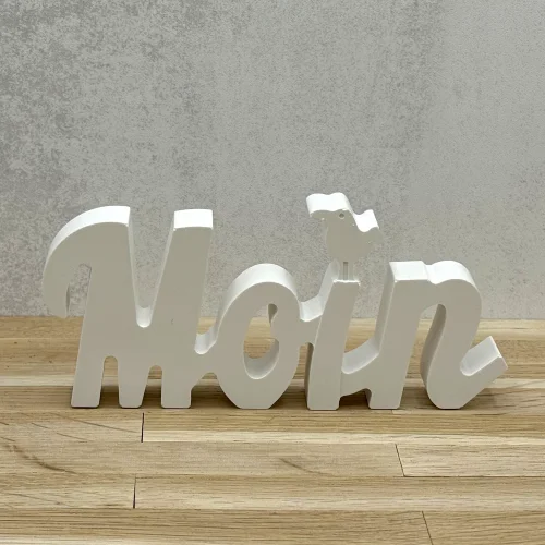 Schriftzug „Moin“ mit Möwe
